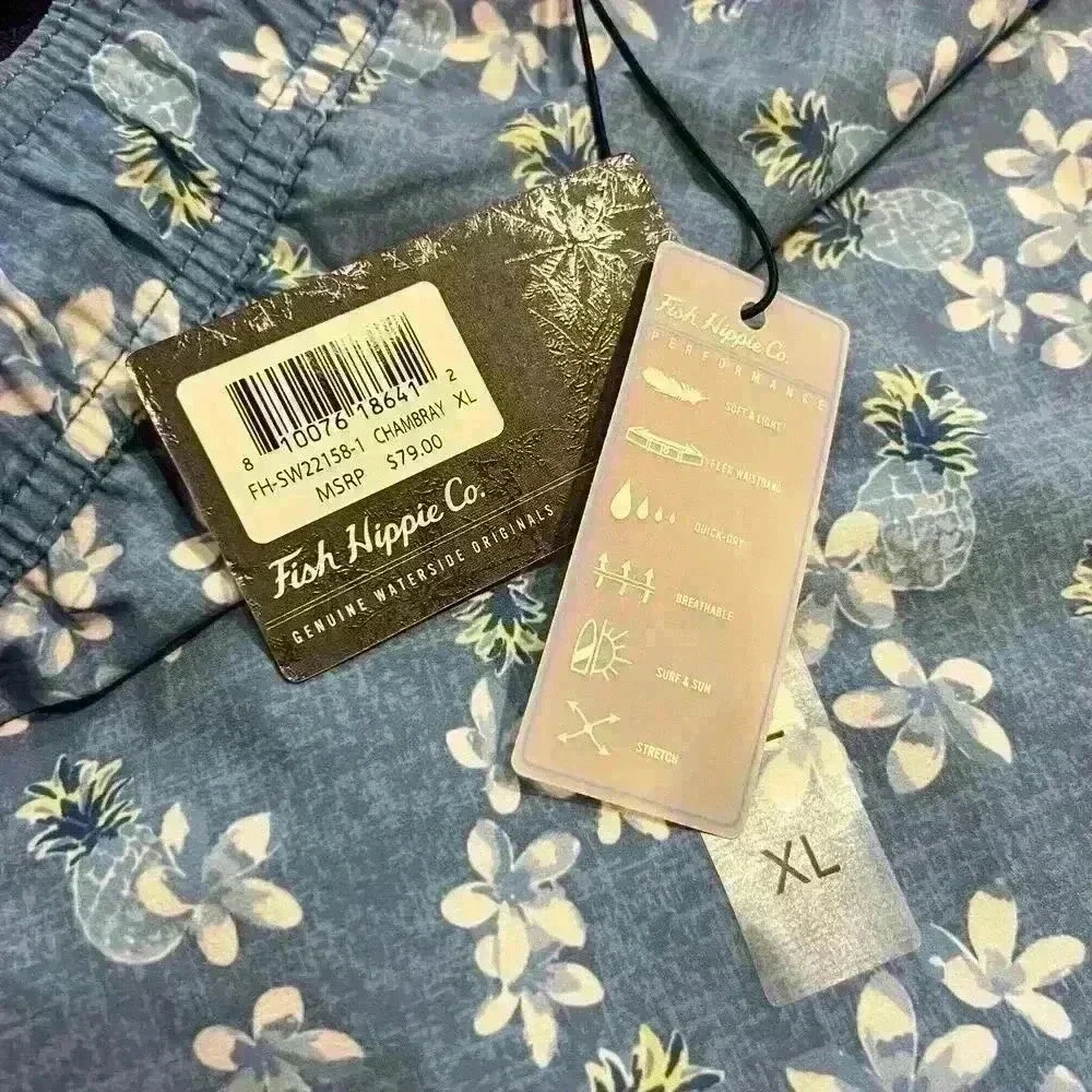 NWT Fish Hippie M Deluna Volley Short Chambray Size XL 8” Inseam Resort Beach